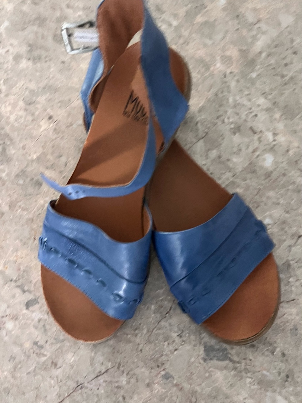 Miz Mooz Blue Leather Open-Toe Ankle Strap Sandals